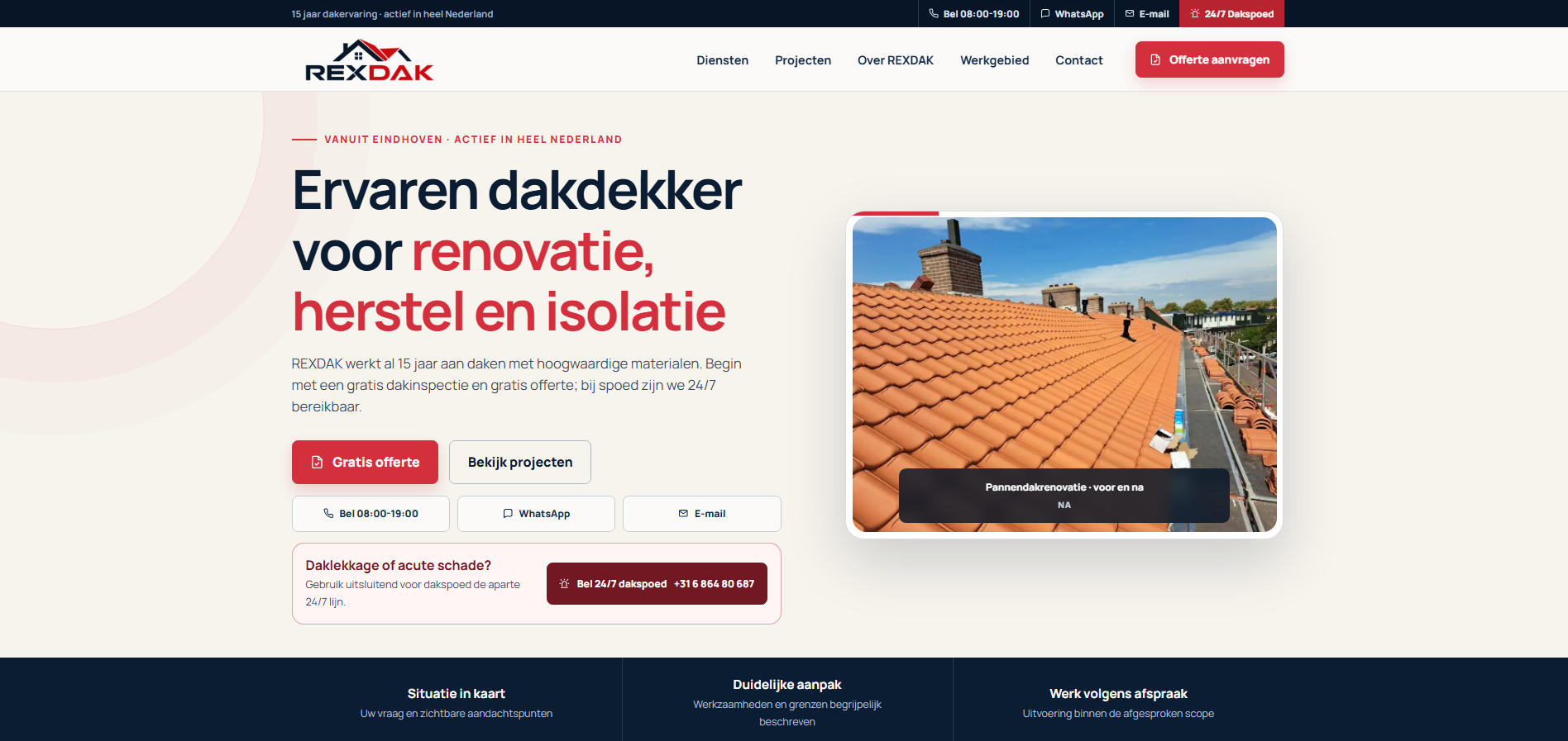 REXDAK custom website homepage with service information and enquiry actions